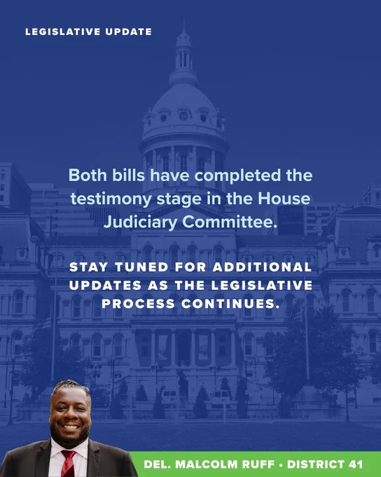 Two of my bills were heard in the House Judiciary Committee this month — an important step forward in the legislative process.

HB0169: Expands access to expungement for individuals who demonstrate rehabilitation and good cause, helping remove barriers to jobs and housing.

HB1262: Strengthens standards addressing racial profiling and law enforcement conduct to promote accountability.

Both bills now move to a committee work session and potential vote.