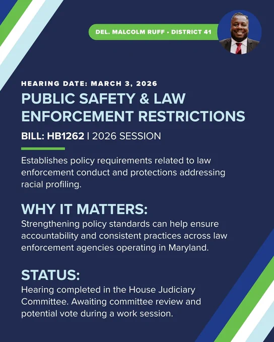 Two of my bills were heard in the House Judiciary Committee this month — an important step forward in the legislative process.

HB0169: Expands access to expungement for individuals who demonstrate rehabilitation and good cause, helping remove barriers to jobs and housing.

HB1262: Strengthens standards addressing racial profiling and law enforcement conduct to promote accountability.

Both bills now move to a committee work session and potential vote.