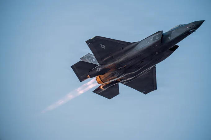  A U.S. Air Force F-35 takes flight in the Middle East in support of Operation Epic Fury, March 2, 2026. (U.S. Air Force Photo - public domain) 