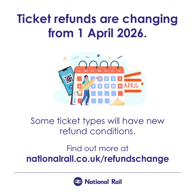 Image that says: Ticket refunds are changing from 1 April 2026. Some ticket types will have new refund conditions.
