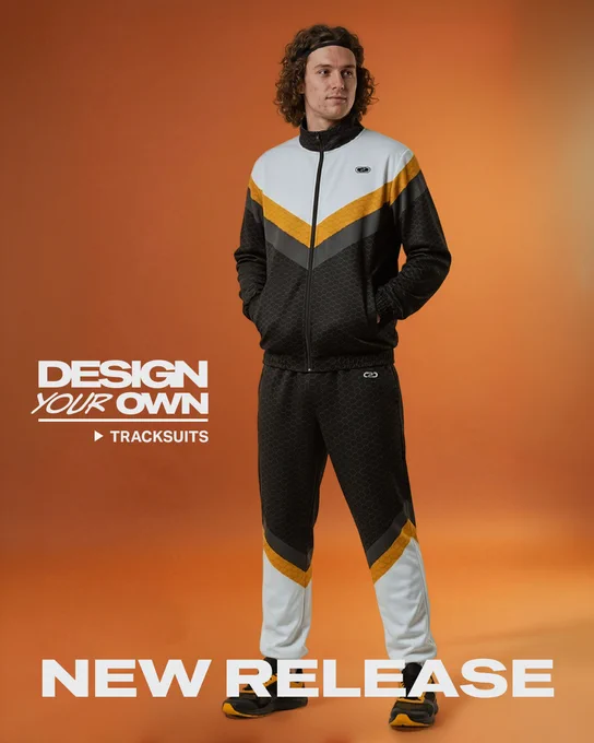 c2c sports customisable tracksuits in black and white pattern.