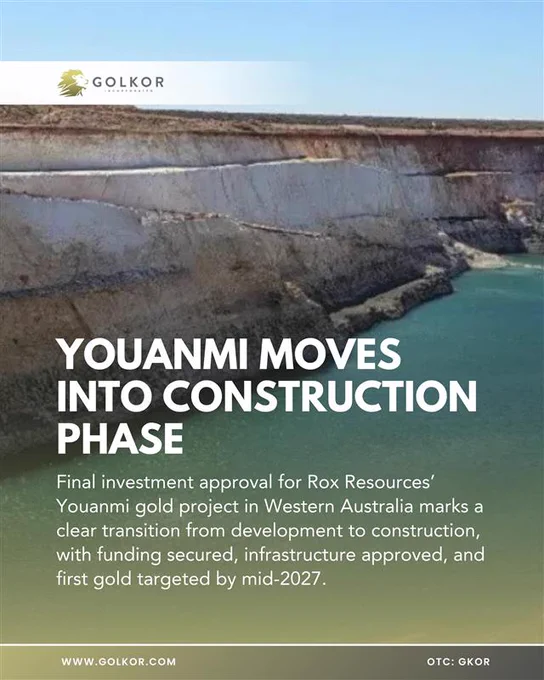 Aerial view of an open-pit gold mine in Western Australia highlighting Youanmi project advancement into construction and future gold production plans.