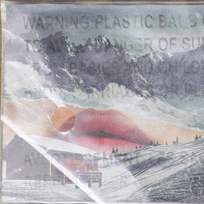 "Breathing hole", digital collage by miirror.

The artwork simulates digitally a paper collage of a mouth in a snowy scenery. The collage is wrapped in plastic and the plastic has some text on it.
