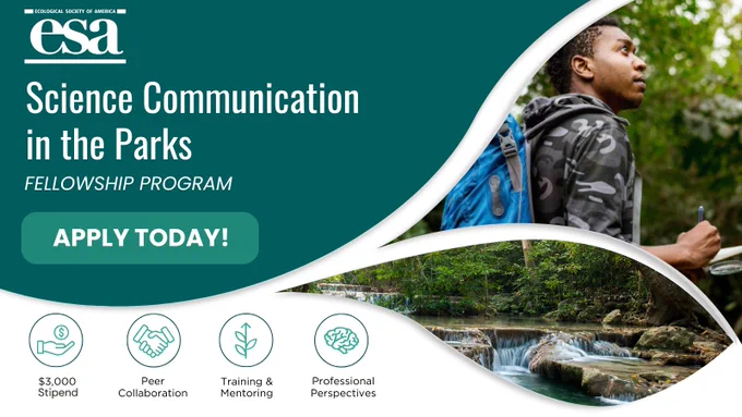 A collage of a scientist taking data in a forest, with a cascading brook and superimposed text describing the program -- click through for full information and to register.