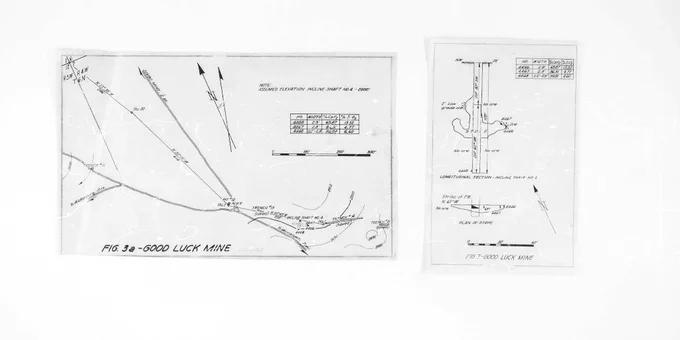 Technical schematic showing detailed layout and directional arrows for the Good Luck Mine site plan.