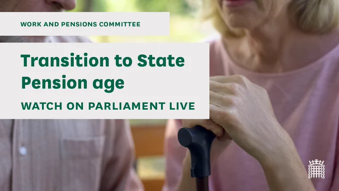 Work and Pensions Committee. Transition to State Pension age. Watch on Parliament Live. A photograph of an elderly lady with a walking stick.