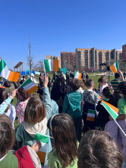 Children with Irish flags