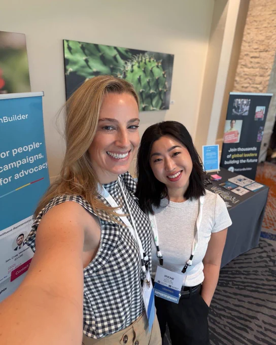 Sarah and Irene from the NationBuilder team standing in front of their booth at the Public Affairs Council's Advocacy Conference in Phoenix Arizona!  