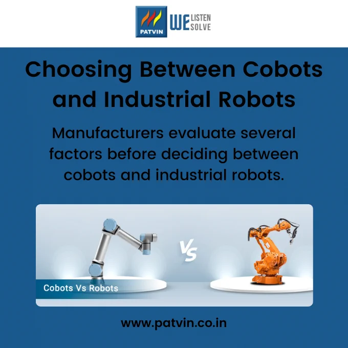Cobots vs industrial robots comparison showing collaborative and automated robotic systems.
