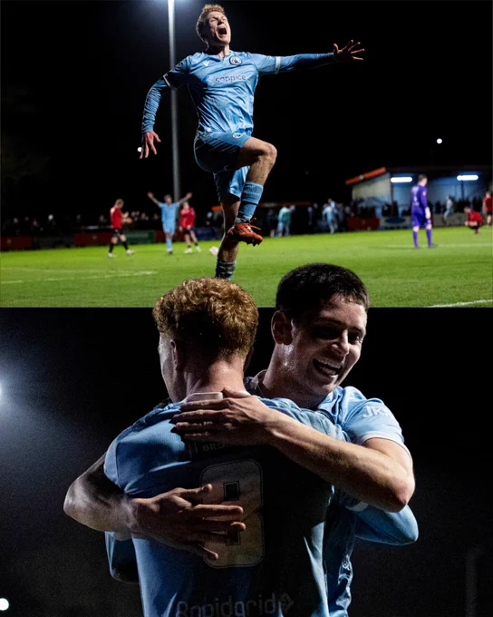 Dylan Edwards of Cambrian United celebrates scoring his side's fourth goal during the 2025/26 JD Cymru South match between Trefelin and Cambrian United at Ynys Park.
