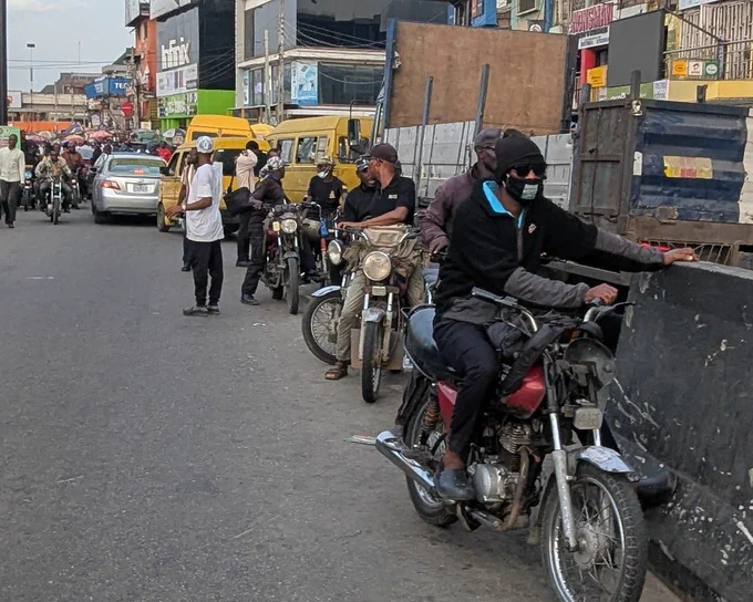 Security operatives riding commercial motorcycles in Ikeja. Taken on March 17, 2026. 