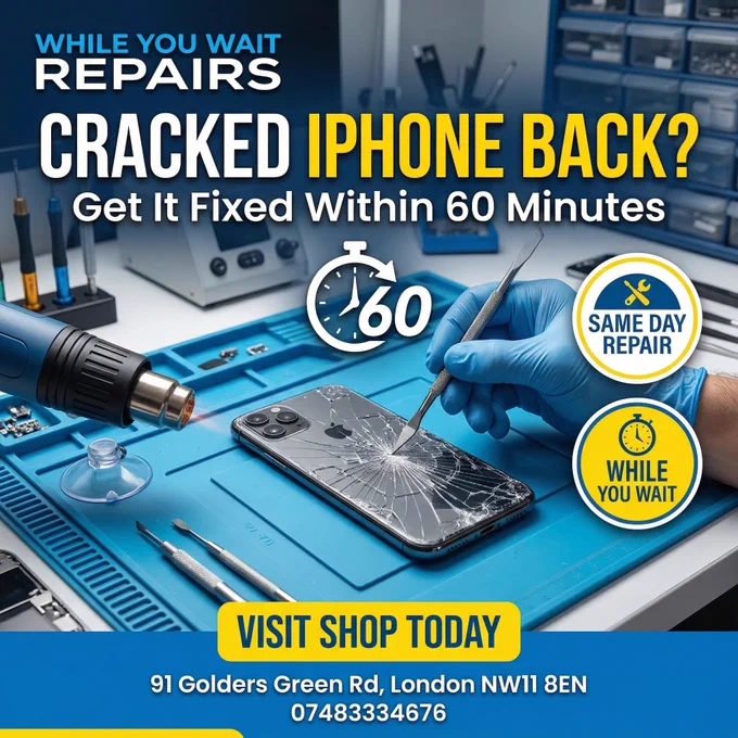 iPhone looking a bit rough? Let’s fix that! 📲
Is your iPhone back glass cracked? Avoid the "Apple Store wait" and the high prices. At While You Wait Repairs, we specialize in fast, professional back glass replacement that doesn't break the bank.
🌟 Why choose us?
Finished in under 60 minutes.
Same-day service guaranteed.
Located conveniently in the heart of Golders Green.
📍 91 Golders Green Rd, London NW11 8EN
☎️ 07483334676
Visit us today and get your phone back to 100%!