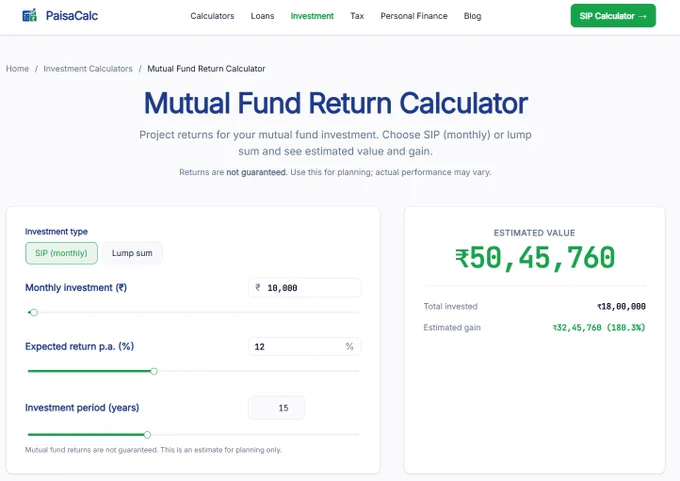 Mutual Fund Return Calculator