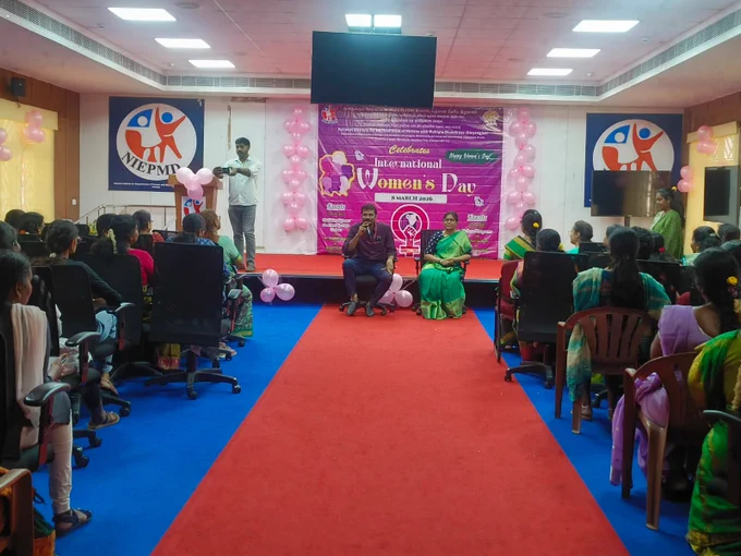 Dr. Nachiketa Rout, Director, NIEPMD (D), Smt. B. Leelavathi, HoD, Dept. of Special Education, NIEPMD (D), addressed the gathering on 'Women Empowerment' on the occasion of 'Women's Day' on 8th March 2026.
