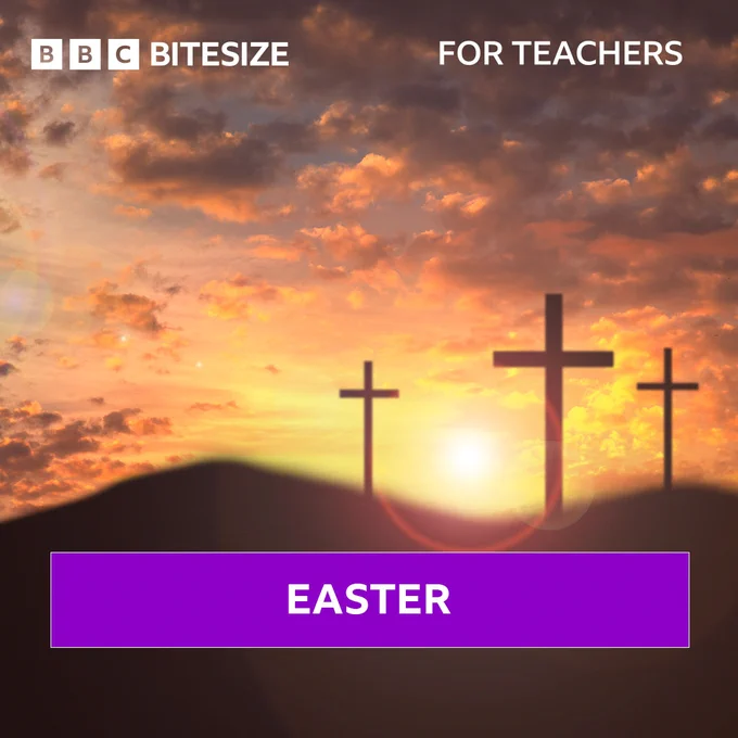 an image of three crosses at sunset