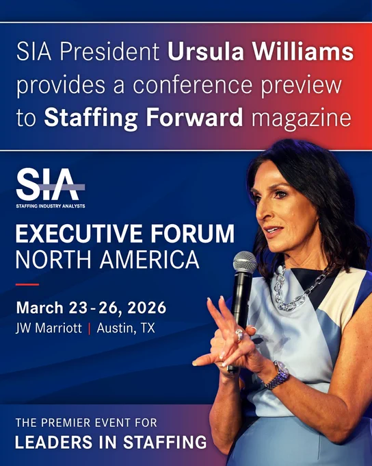 
“Executive Forum is backed by our proprietary research and grounded in the trends shaping the industry," Williams said. "We take those insights and design a program around them identifying the most effective format and the right leaders to bring the discussion to life.”

Williams also reflected upon this year's Executive Forum theme: Adapt, Align, Accelerate.

“We chose ‘Adapt, Align, Accelerate’ because this is a defining moment for staffing leadership," she said. "Over the past few years, our industry has faced economic pressure, a sluggish labor market, growing regulatory complexity, and the rapid emergence of AI and advanced technologies. It’s been an environment that created both uncertainty, opportunity, and, at times, hesitation. Many leaders paused, waiting for clarity. But what’s clear is the environment hasn’t only simply declined, it has evolved.”