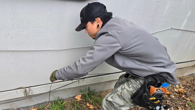 Sonic field service technician Les crouched, working with fiber on the outside of a home, the first one we installed in Dallas
