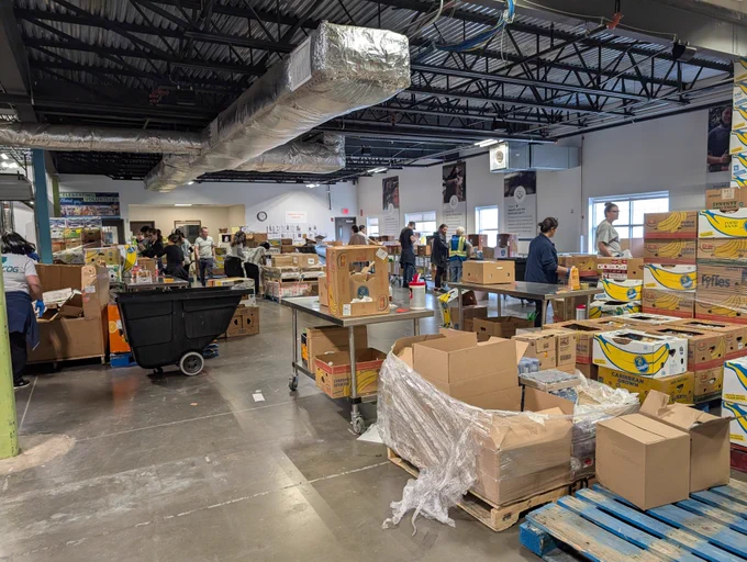 Here is where volunteers come to sort and box food for that goes to food banks.