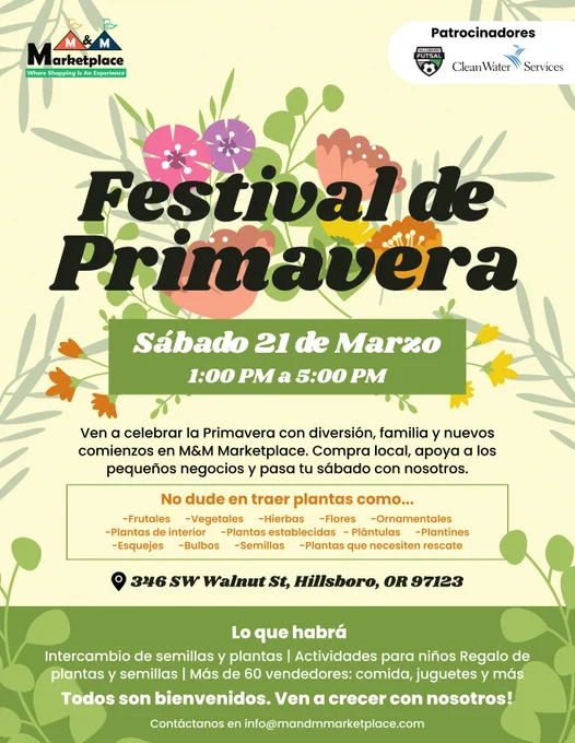 Un boletín titulado Festival de Primavera alojado por M&M Marketplace. 