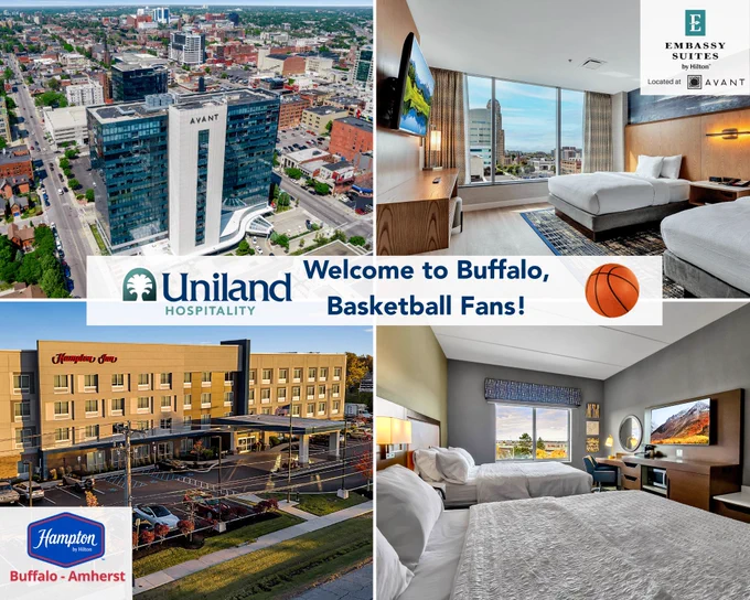 Winning Hospitality 🏀: Buffalo is on the national stage as it hosts the opening rounds of the NCAA Division I Men’s Basketball Tournament—and Uniland is proud to be part of the effort. 

Through our Embassy Suites by Hilton Buffalo at Avant in downtown Buffalo and our Hampton Inn by Hilton Buffalo–Amherst at the Northtown Center in Amherst, we’re helping sports tourism thrive in Western New York.

Kudos to our Uniland Hospitality team and our Visit Buffalo and Buffalo Sports Commission partners for their efforts. 

According to Visit Buffalo, March Madness is projected to generate $7.6 million for the regional economy as it returns to the Queen City.