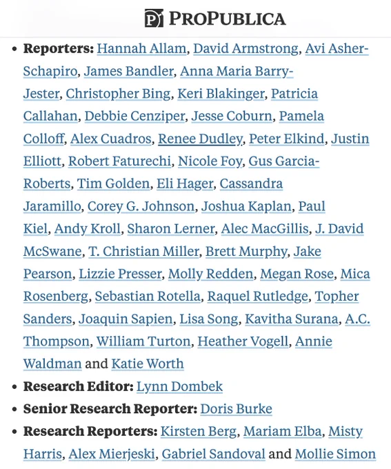 A list of national reporters for ProPublica on the news organization's staff page