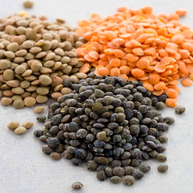 Piles of lentils, the legume