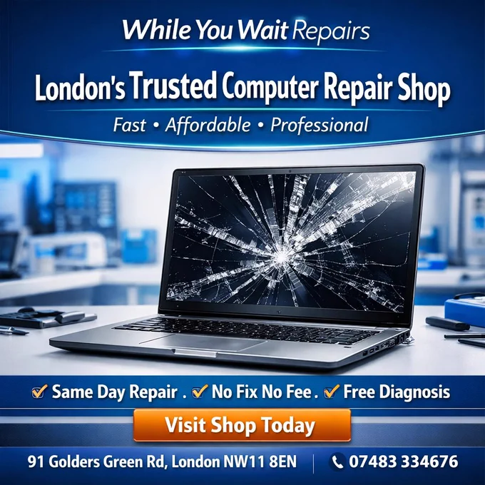 Cracked Screen? We Fix It While You Wait! 🚀

Is your laptop screen shattered? Don't let a broken device slow you down! At While You Wait Repairs, we understand the urgency of getting your tech back in action. We're London's trusted computer repair shop, offering fast, affordable, and professional service right when you need it.

✨ Why Choose Us?

•
Same Day Repair: Get back to work or play without the long wait!

•
No Fix No Fee: You only pay if we successfully repair your device.

•
Free Diagnosis: Understand the issue without any upfront cost.

Our expert technicians are ready to bring your devices back to life with a premium repair experience. Stop by today and experience the difference!


