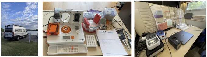 The camper van and lab setup inside. Images copyright Alan F. Scott.