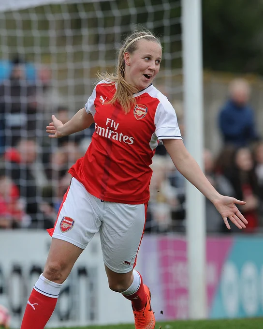 Beth Mead celebrates scoring on her debut in 2017.