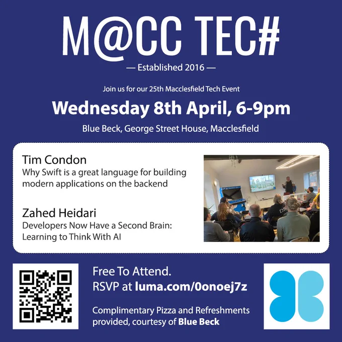 Event Flyer for the 8th April Macc Tech event.