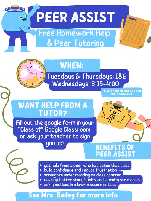 promo flyer for peer tutoring, including dates and times
