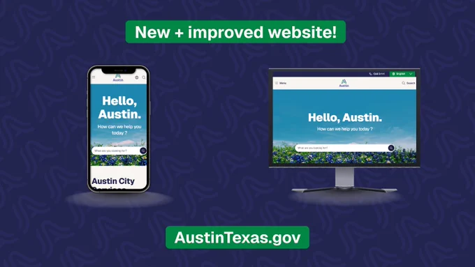 Mobile and desktop views of the new and improved City of Austin website, AustinTexas.gov.