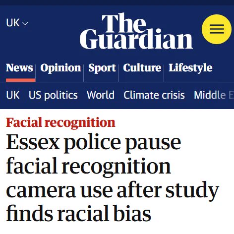 The Guardian - Essex Police pause facial recognition camera use after study finds racial bias