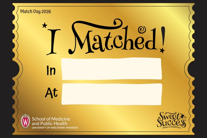 Gold ticket graphic with I Matched text included