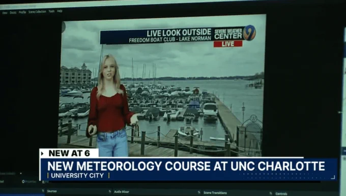 A screen grab of UNC Charlotte's news feature on WSOC-TV talking about our new meteorology course. 