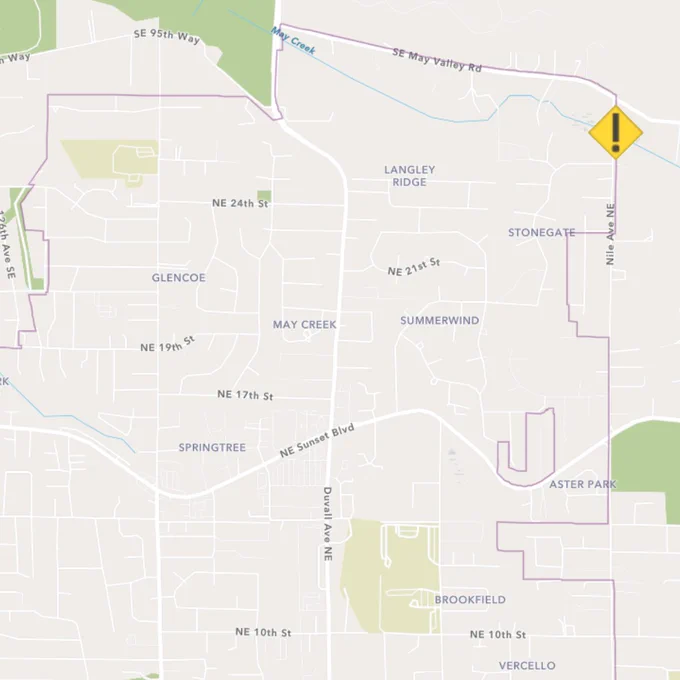 Map showing location of Nile Ave NE closure