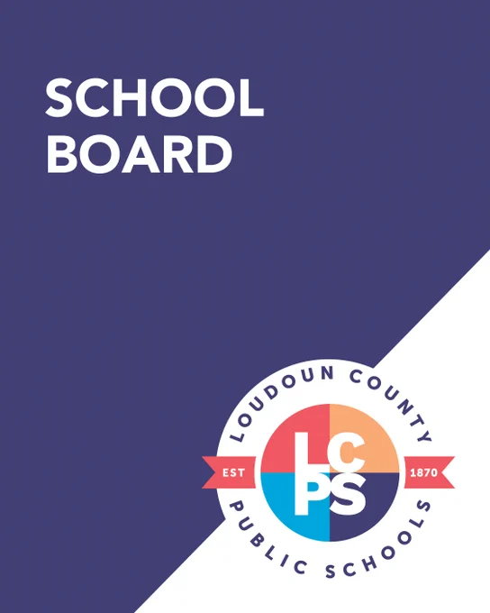 Loudoun County Public Schools logo with 'School Board' text on a blue and white background.