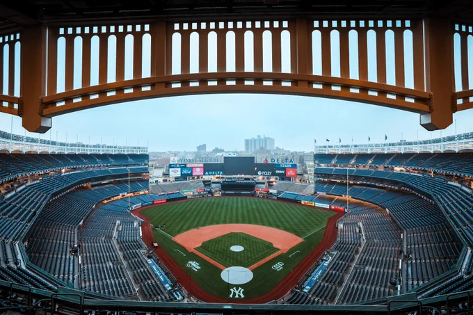 View of Yankee Stadium from the upper deck with the frieze. 