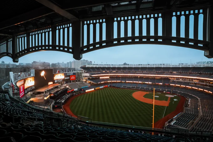 View of Yankee Stadium from the upper deck with the frieze. 