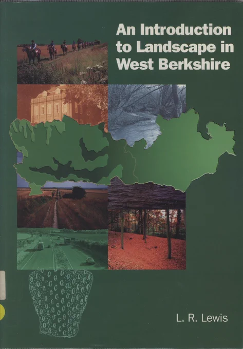 A green book cover with 7 photos, with a map of Berkshire overlaid, and a drawing of something with dots on in the lower left corner