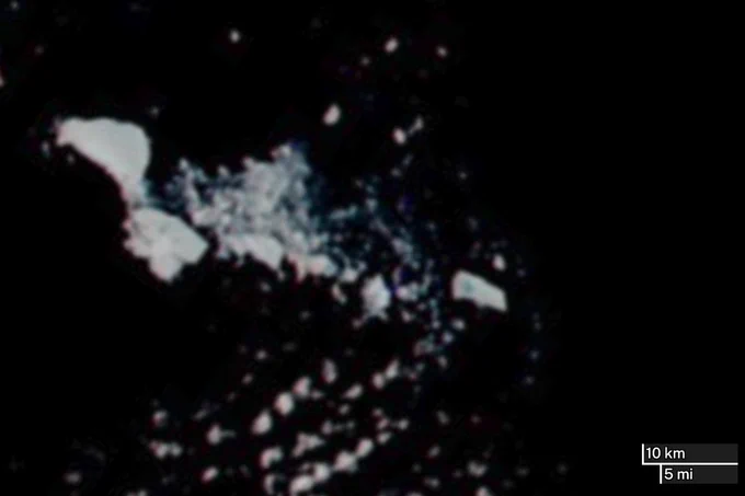 2 April. A23a after fragmentation event (Nasa)