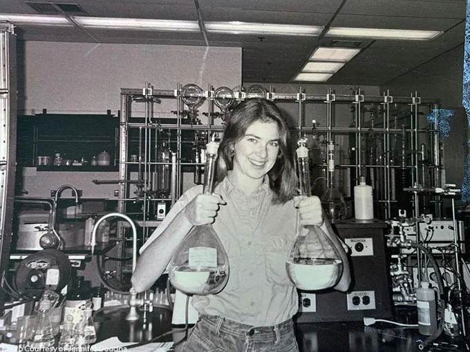 A young Jennifer Doudna in the lab at Pomona College in California, where she enrolled in 1981.