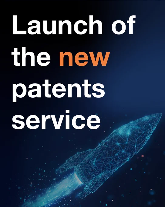 Text reads: Launch of the new patents service.