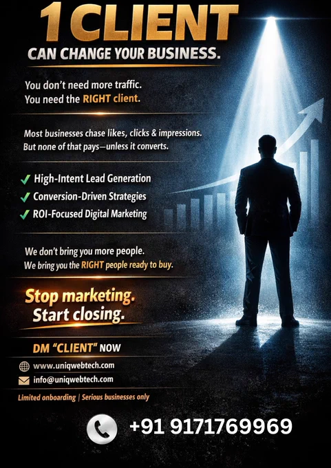 1 CLIENT > 1000 LIKES

Right client = Real revenue

Stop marketing. Start closing.
#LeadGeneration #DigitalMarketing #BusinessGrowth

