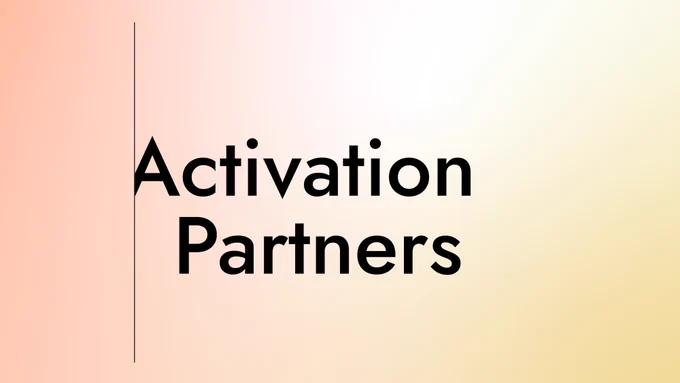 The image features the text "Activation Partners" in bold, black letters on a gradient background transitioning from light pink to pale yellow, with a vertical line to the left of the text.
