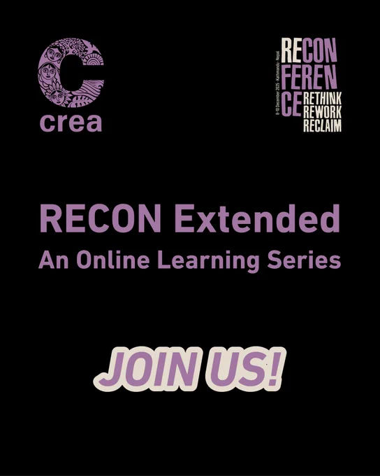 Black graphic with CREA’s logo on the left and RECONFERENCE logo on the right. Large text reads “RECON Extended: An Online Learning Series” with a “Join Us!” call to action below.
