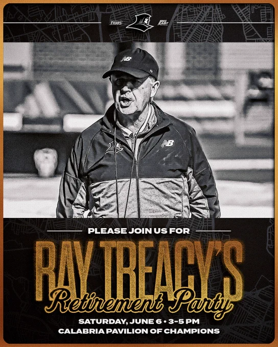 Please join us for Ray Treacy's Retirement Party Saturday, June 6, 3 to 5pm, Calabria Pavilion of Champions, Ray Treacy coaching during a track meet