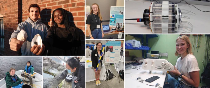 Collage of MIT Sea Grant students and Dean Horn Awardees showing their projects.