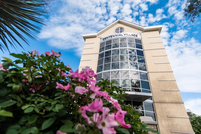 A photo of the Centennial Village residence hall.