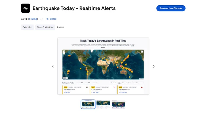 Earthquake Alerts Chrome Extensions by EarthquakeToday.org